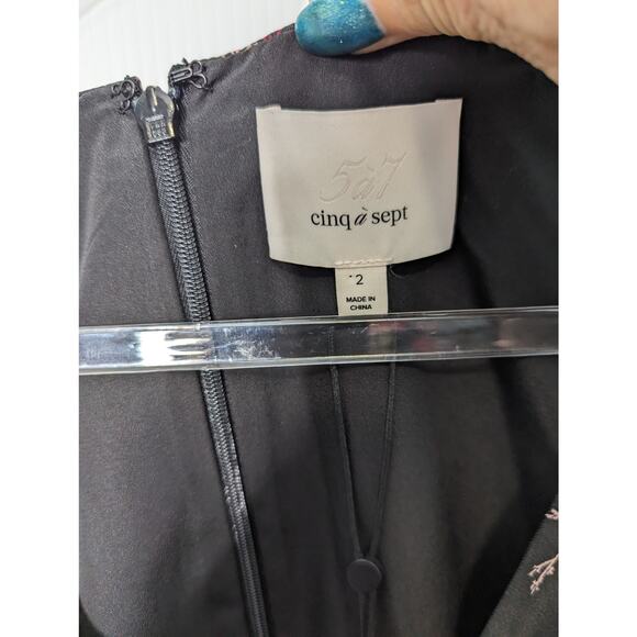 Cinq à Sept Kacy Midi Dress Floral Faux Wrap Silky Black Pink NWT Size 2 - Picture 5 of 14